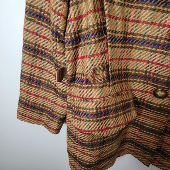 EMANUEL UNGARO Vintage Taupe Green Orange Plaid Wool Blazer Jacket Sz 12 48 - Picture 7 of 7